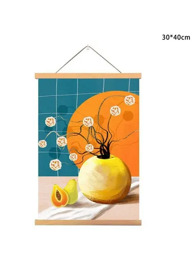 30x40cm Wall Art Hanging Scroll Painting Canvas + Wood Prints Decoration for Home Bedroom Living Room - GH252-7