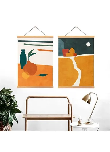 50x70cm Wall Art Hanging Scroll Painting Canvas + Wood Prints Decoration for Home Bedroom Living Room - GH252-7