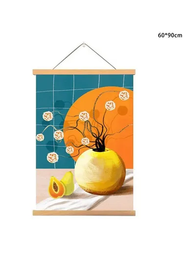 60x90cm Wall Art Hanging Scroll Painting Canvas + Wood Prints Decoration for Home Bedroom Living Room - GH252-7