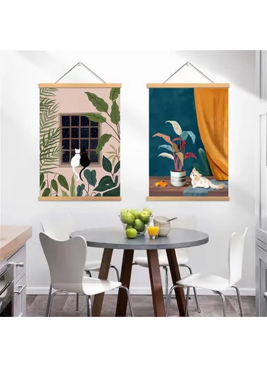 30x40cm Wall Art Hanging Scroll Painting Canvas + Wood Prints Decoration for Home Bedroom Living Room - GH252-8