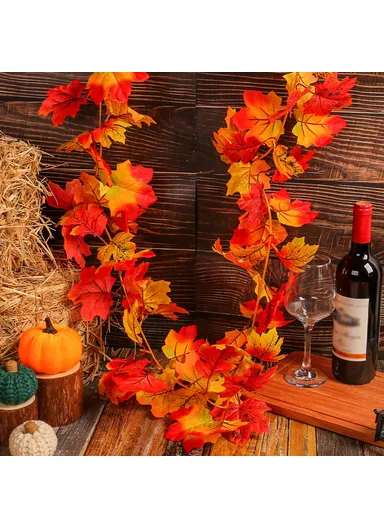 174cm Artificial Autumn Maple Leaf Garland Hanging Decoration for Thanksgiving Day