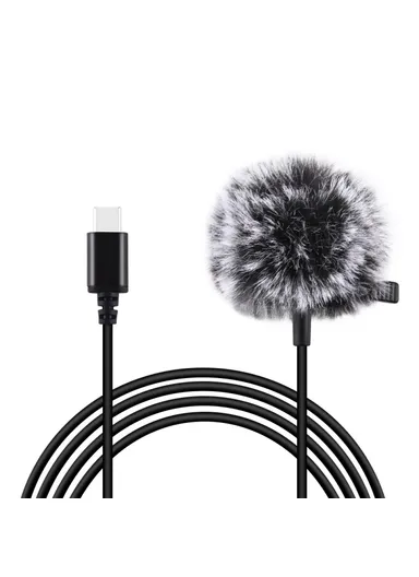 1.5m Lavalier Microphone USB-C Lapel Clip-On Omni Condenser Mic for Video Recording PU425 