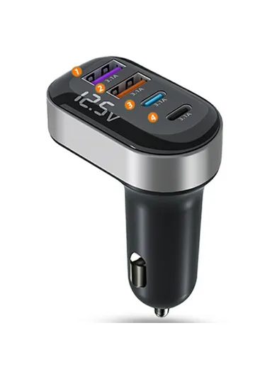 USB-A + Type-C 4-Port Car Charger Fast Charging Adapter with Voltage Display K33 