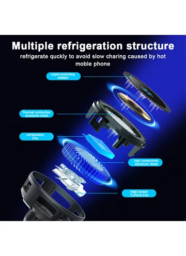 Q7 Semiconductor Cooling Car Air Vent 15W Magnetic Wireless Charger with RGB Light