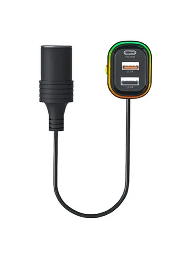 Type-C + Dual USB Car Front Rear Seat Cigarette Lighter Charger for 12-24V Vehicles YQ9 