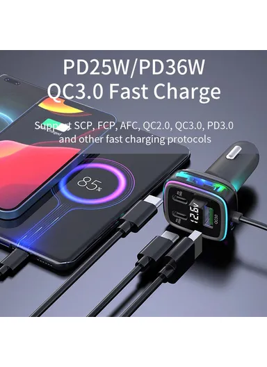 Cable Cigarette Lighter Splitter Car Charger Adapter with Multiple Type-C USB Outputs GC05 