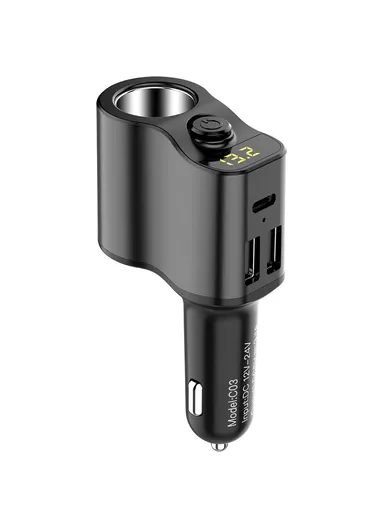 3.1A Dual USB + Type-C Car Charger Voltage Detection Cigarette Lighter Socket Charge Adapter C03 