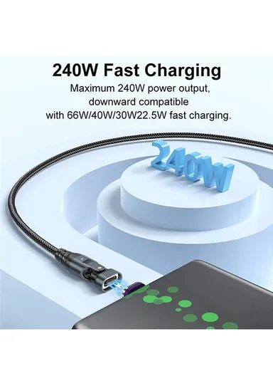 1.8m 240W 180-Degree Rotatable Connector Data Cable Magnetic Charging Cable US0203 - USB-C To USB-C