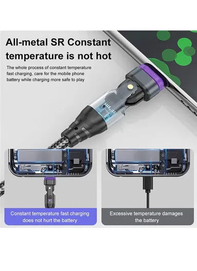 1.8m 240W 180-Degree Rotatable Connector Data Cable Magnetic Charging Cable US0203 - USB-C To USB-C