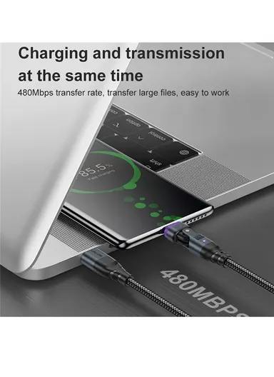 1.8m 240W 180-Degree Rotatable Connector Data Cable Magnetic Charging Cable US0203 - USB-C To USB-C