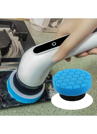 2000mAh Long Handle Electric Spin Brush Cordless Shower Scrubber with 9 Replacement Heads - White