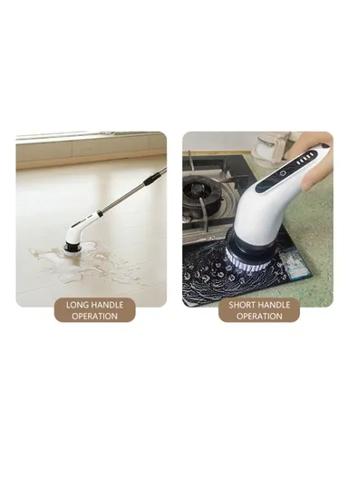 2000mAh Long Handle Electric Spin Brush Cordless Shower Scrubber with 9 Replacement Heads - White