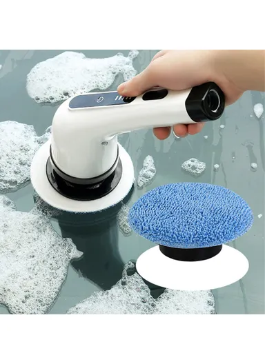 2000mAh Long Handle Electric Spin Brush Cordless Shower Scrubber with 9 Replacement Heads - White