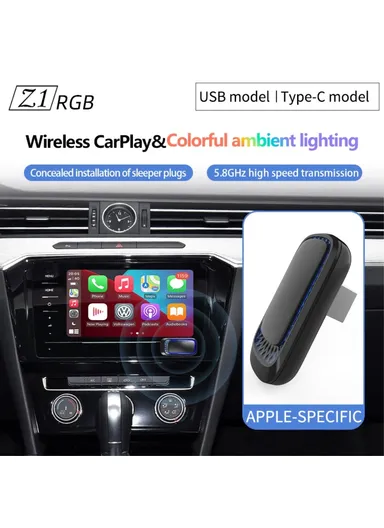 Z1RGB Carplay Auto Box Adapter Plug and Play Car Wired to Wireless Dongle (L5.3 x W2.4)cm - Type-C Elbow
