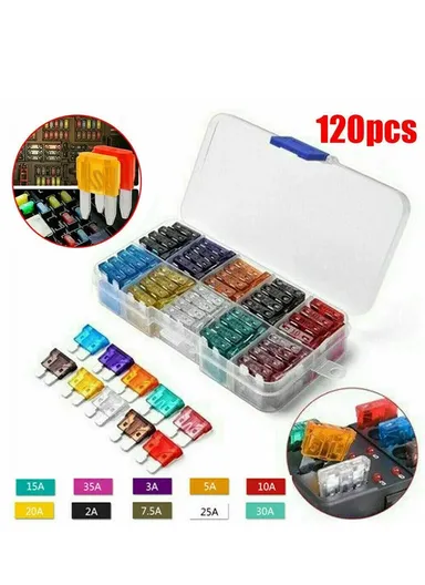 120Pcs/Box Mini Auto Blade Fuses Set 2-35A Assorted Color-coded Carved Amp Rating Fuse