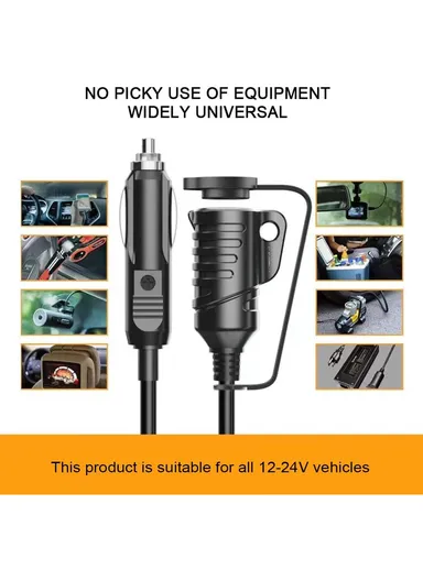 3.6m 12V / 24V Car Cigarette Lighter Extension Cord Male Plug to Female Socket 16AWG Extender Cable with 15A Fuse TR-29
