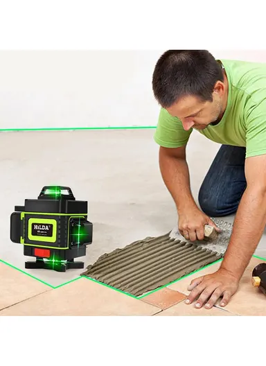 3000mAh Laser Level Self Leveling Green Cross 16 Lines Laser Level 4D Rechargeable Lazer Level for Picture Hanging Home Wall Tile - Yellow / EU Plug