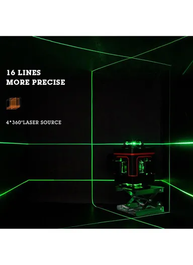 3000mAh Laser Level Self Leveling Green Cross 16 Lines Laser Level 4D Rechargeable Lazer Level for Picture Hanging Home Wall Tile - Yellow / EU Plug