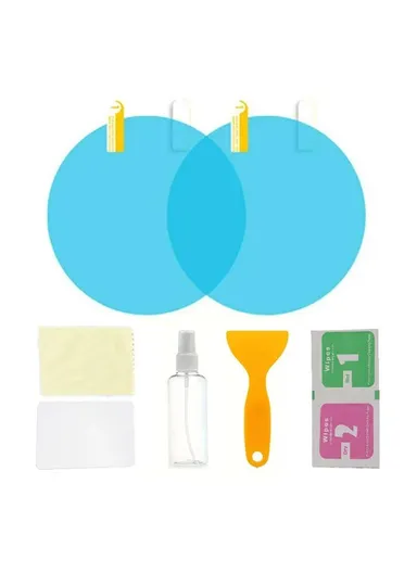 2Pcs Round 10x10cm Car Rear View Mirror Film PET Anti-Fog Rainproof Mirror Film with Tools