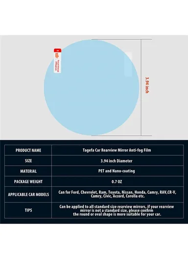 2Pcs Round 10x10cm Car Rear View Mirror Film PET Anti-Fog Rainproof Mirror Film with Tools