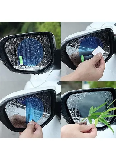 2Pcs Round 10x10cm Car Rear View Mirror Film PET Anti-Fog Rainproof Mirror Film with Tools
