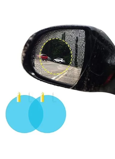 2Pcs Round 10x10cm Car Rear View Mirror Film PET Anti-Fog Rainproof Mirror Film with Tools