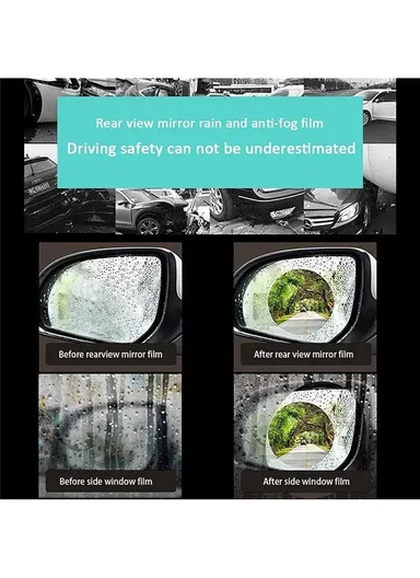 2Pcs Round 10x10cm Car Rear View Mirror Film PET Anti-Fog Rainproof Mirror Film with Tools