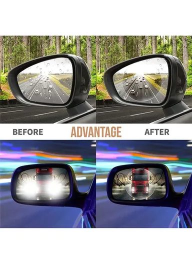2Pcs Round 10x10cm Car Rear View Mirror Film PET Anti-Fog Rainproof Mirror Film with Tools