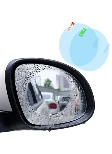 2Pcs Round 10x10cm Car Rear View Mirror Film PET Anti-Fog Rainproof Mirror Film with Tools