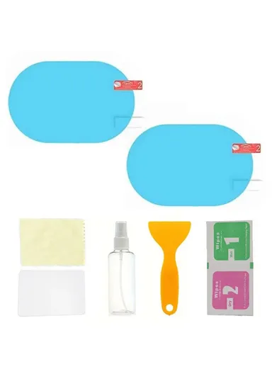 2Pcs Oval 10x15cm Car Rear View Mirror Film PET Anti-Fog Rainproof Mirror Film with Tools