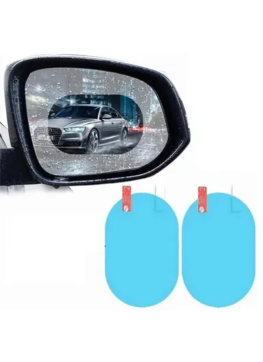 2Pcs Oval 10x15cm Car Rear View Mirror Film PET Anti-Fog Rainproof Mirror Film with Tools