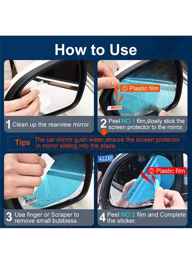 2Pcs Oval 10x15cm Car Rear View Mirror Film PET Anti-Fog Rainproof Mirror Film with Tools