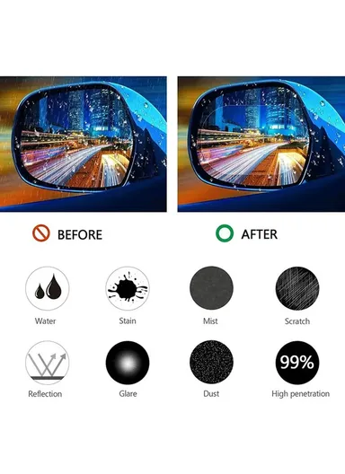 2Pcs Oval 10x15cm Car Rear View Mirror Film PET Anti-Fog Rainproof Mirror Film with Tools