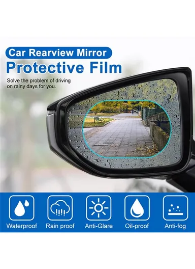 2Pcs Oval 10x15cm Car Rear View Mirror Film PET Anti-Fog Rainproof Mirror Film with Tools