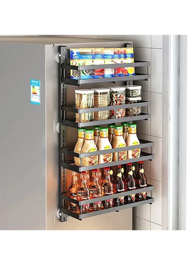 4 Tier Drill Free Wall Mounted Storage Rack Carbon Steel Kitchen Spice Organizer Shelf - Black