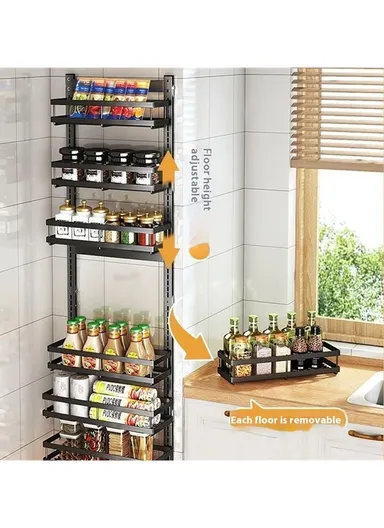 4 Tier Drill Free Wall Mounted Storage Rack Carbon Steel Kitchen Spice Organizer Shelf - Black