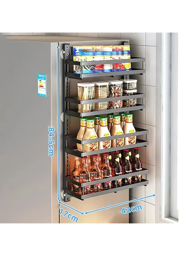 4 Tier Drill Free Wall Mounted Storage Rack Carbon Steel Kitchen Spice Organizer Shelf - Black