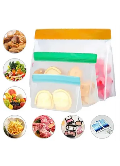3Pcs / Set S+M+L Kitchen Refrigerator Storage Bag PEVA Food Fresh-Keeping Sealing Pouch (BPA-Free, No FDA Certified)