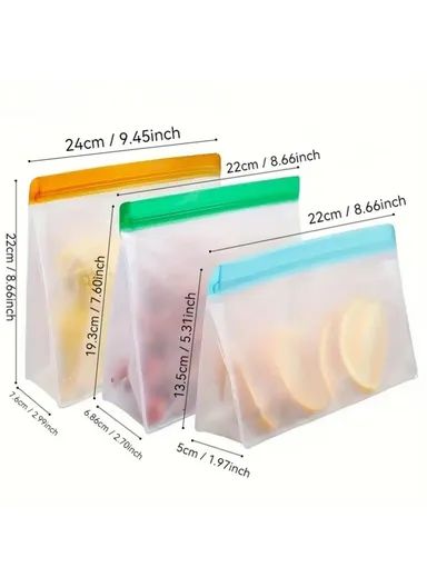 3Pcs / Set S+M+L Kitchen Refrigerator Storage Bag PEVA Food Fresh-Keeping Sealing Pouch (BPA-Free, No FDA Certified)