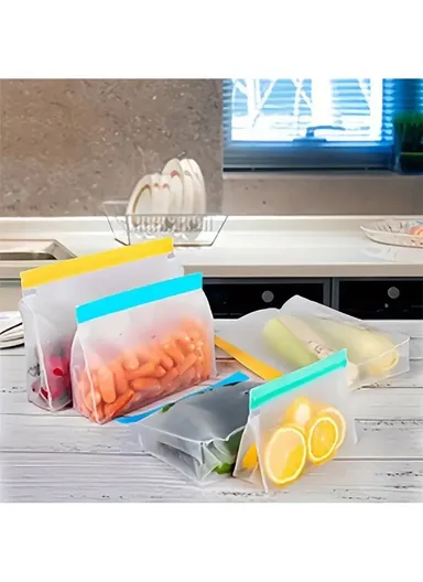 3Pcs / Set S+M+L Kitchen Refrigerator Storage Bag PEVA Food Fresh-Keeping Sealing Pouch (BPA-Free, No FDA Certified)