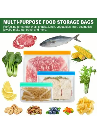 3Pcs / Set S+M+L Kitchen Refrigerator Storage Bag PEVA Food Fresh-Keeping Sealing Pouch (BPA-Free, No FDA Certified)