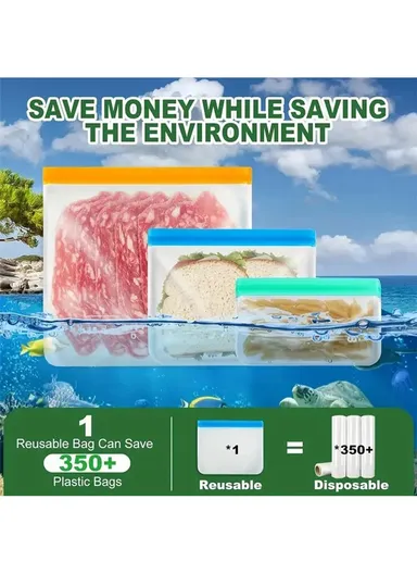 3Pcs / Set S+M+L Kitchen Refrigerator Storage Bag PEVA Food Fresh-Keeping Sealing Pouch (BPA-Free, No FDA Certified)