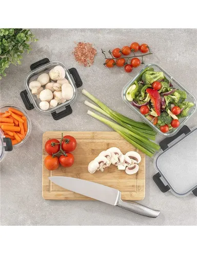 24Pcs Microwave Oven Food Storage Containers Set Borosilicate Glass Fresh Keeping Box - Black