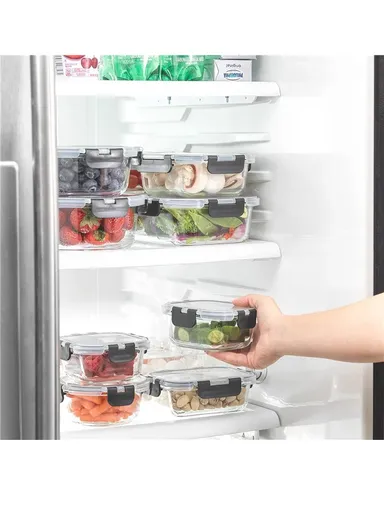 24Pcs Microwave Oven Food Storage Containers Set Borosilicate Glass Fresh Keeping Box - Black