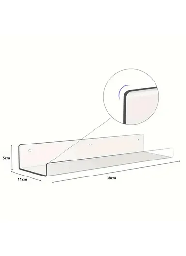 38x11x5cm Transparent Acrylic U-Shaped Display Storage Rack Punch-Free Bathroom Wall Storage Shelf