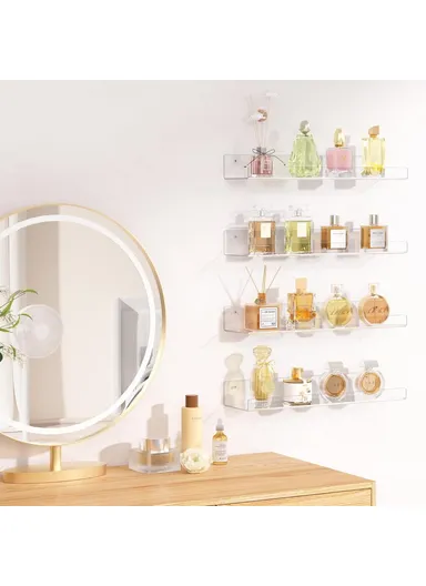 38x11x5cm Transparent Acrylic U-Shaped Display Storage Rack Punch-Free Bathroom Wall Storage Shelf
