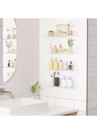 38x11x5cm Transparent Acrylic U-Shaped Display Storage Rack Punch-Free Bathroom Wall Storage Shelf
