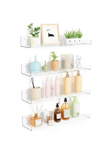 40x10x4cm Transparent Acrylic U-Shaped Display Storage Rack Punch-Free Bathroom Wall Storage Shelf