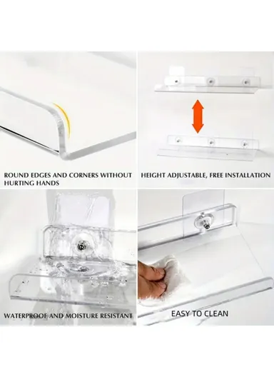 40x10x4cm Transparent Acrylic U-Shaped Display Storage Rack Punch-Free Bathroom Wall Storage Shelf