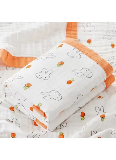 110x110cm Baby Bath Towel Six-layer Gauze Infant Wrap Blanket Cotton Cover Blanket - Carrot Rabbit